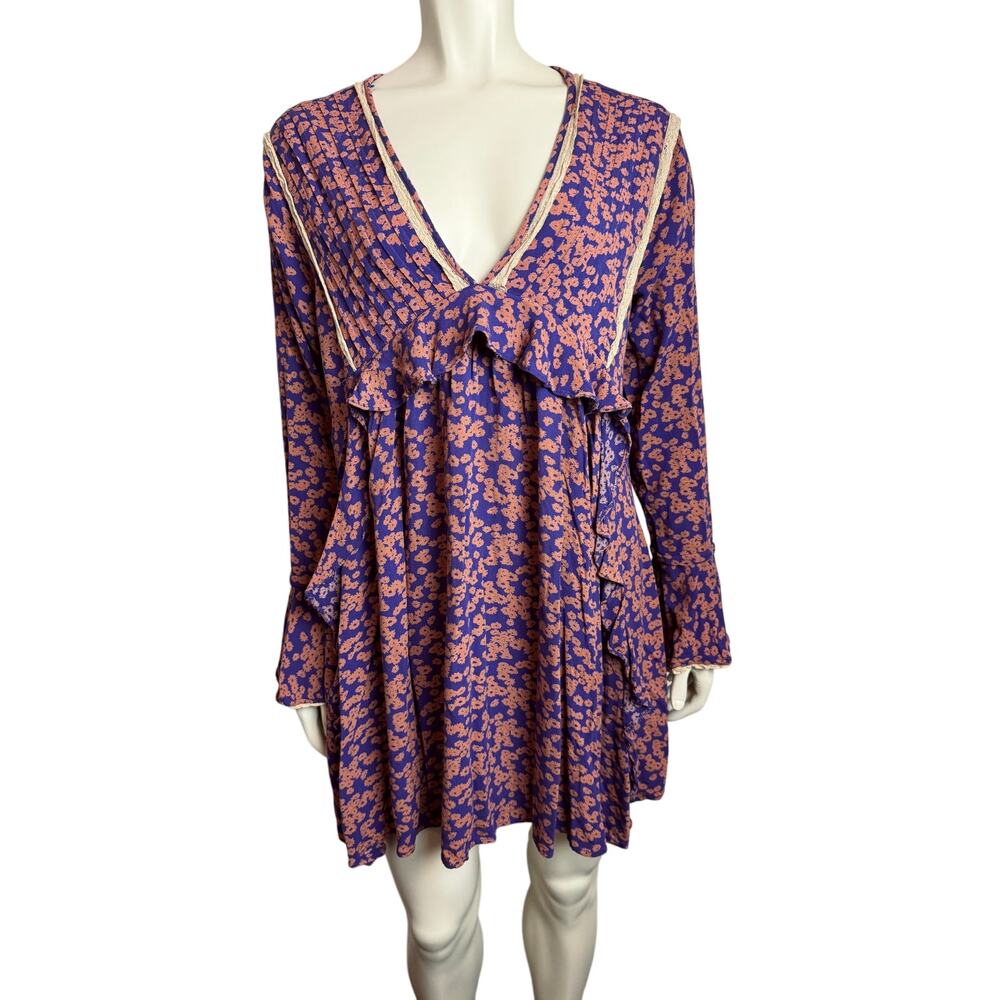 Free People Like You Best Ditsy Floral Dress; purple and orange floral L